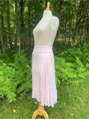 Blush Pink Crinkled Midi Skirt